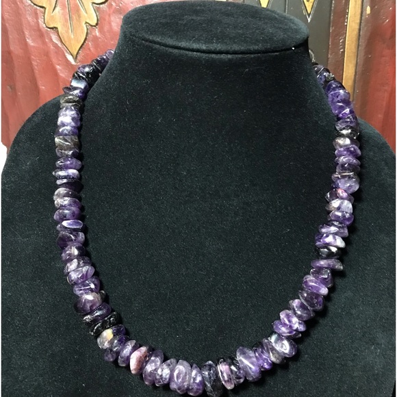 Amethyst Crystal Necklace 21”L Graduated Rondelle Stone Bead Vintage Clasp - Picture 3 of 5
